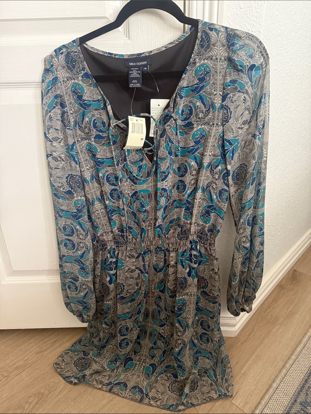 Max Edition Blue & Gray Paisley Tie-Front Dress